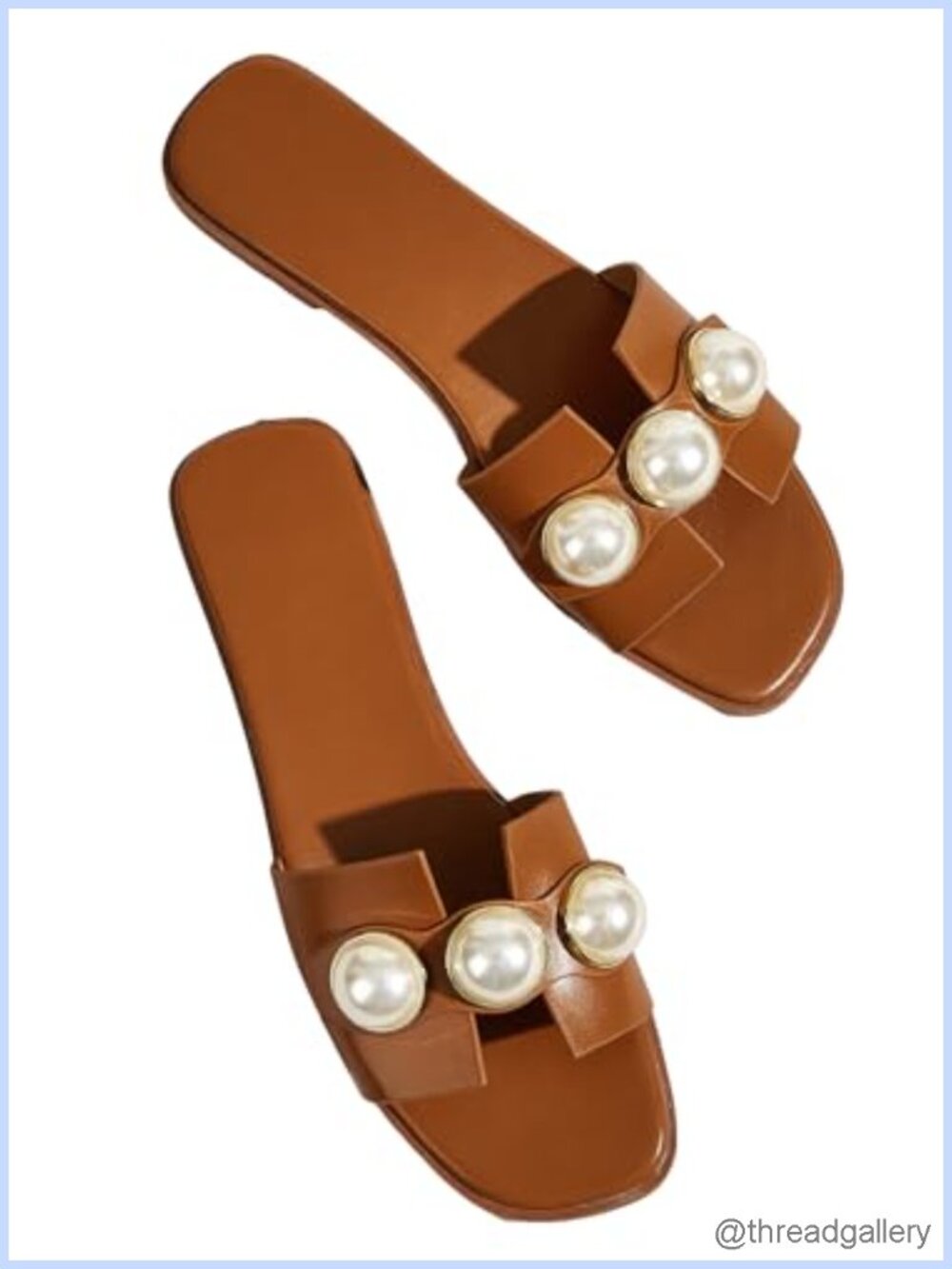Pearl Slide Sandals Square Toe Slip On Flat Dressy Casual